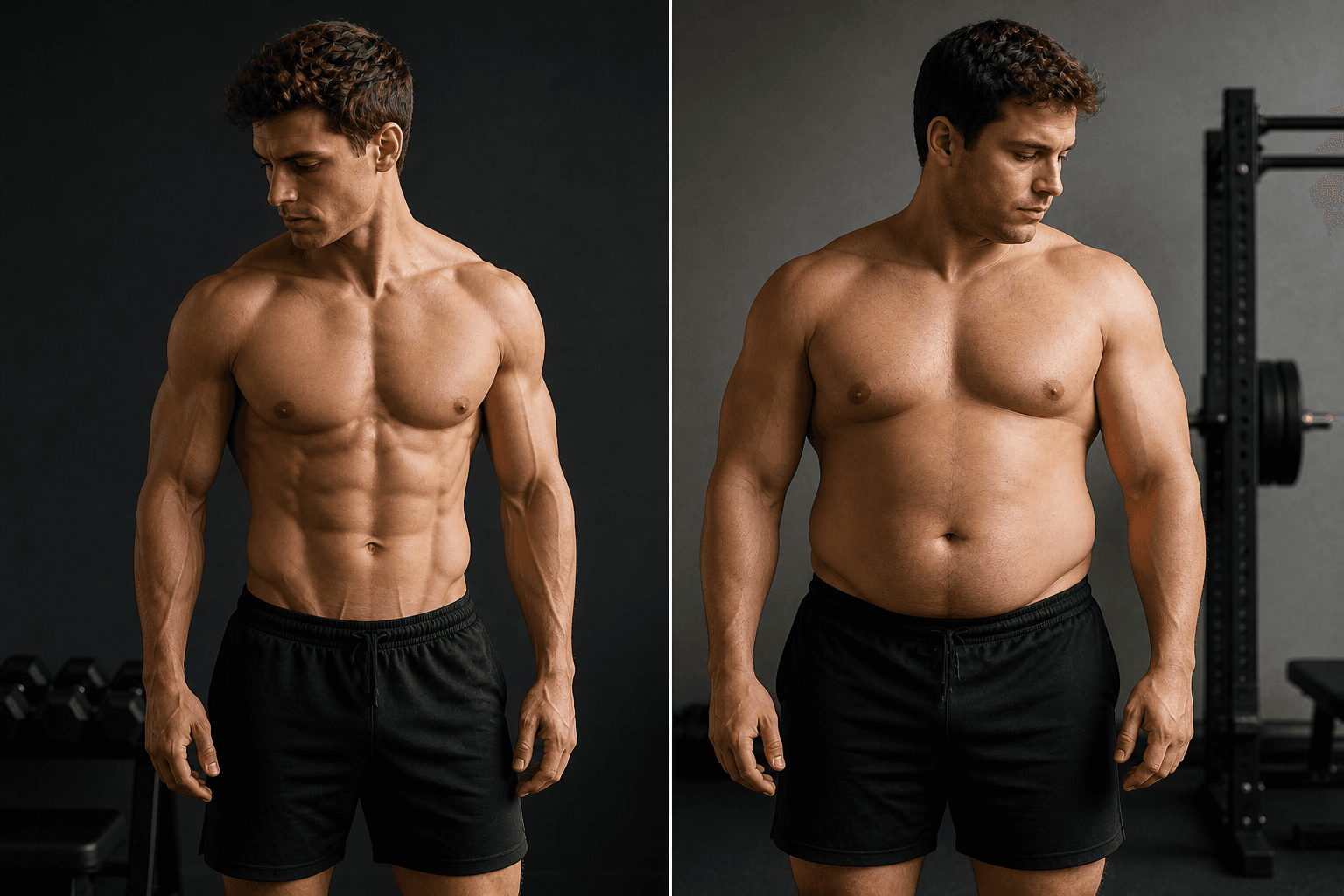 A calm strength and nutrition dashboard comparing cutting, bulking, and body recomposition phases