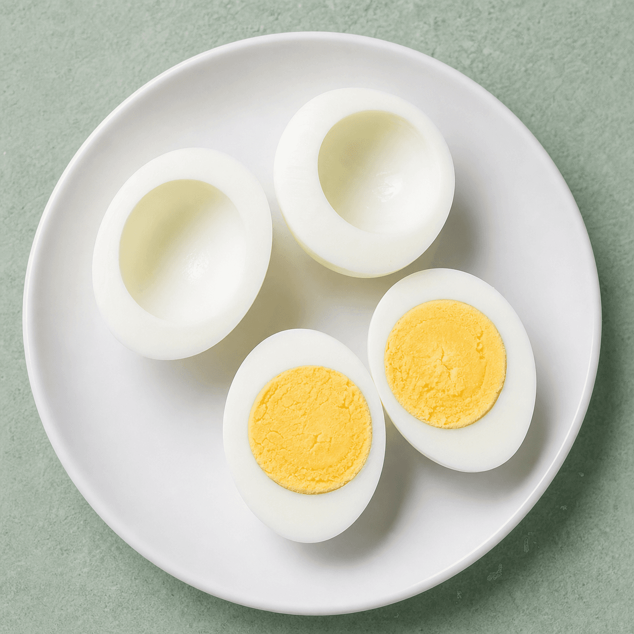 Two hard-boiled egg whites with one whole hard-boiled egg