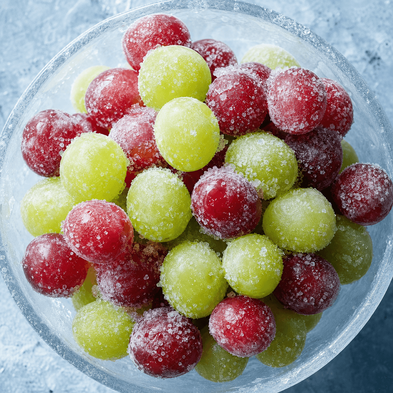 A bowl of frosty frozen grapes