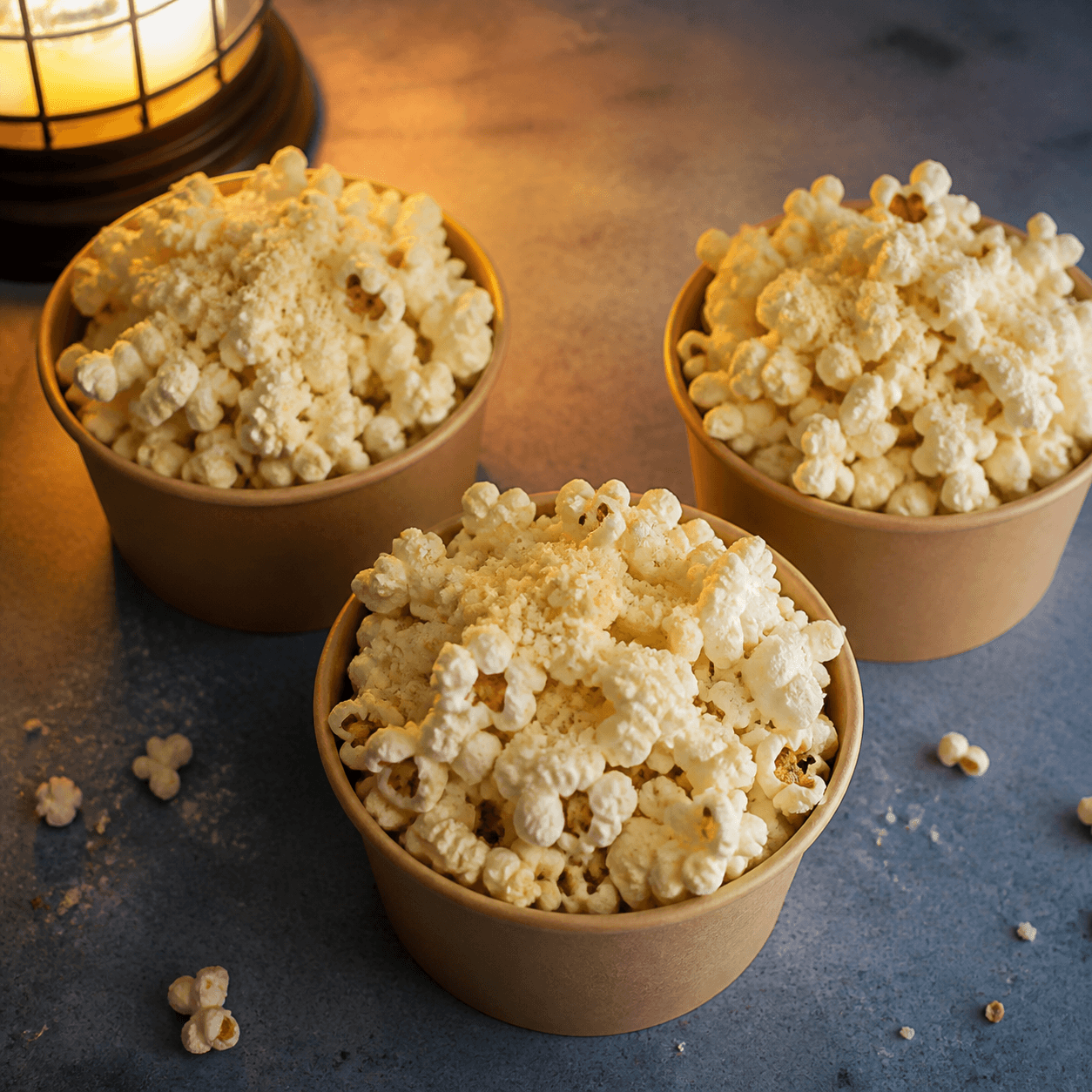 Air-popped popcorn dusted with grated parmesan