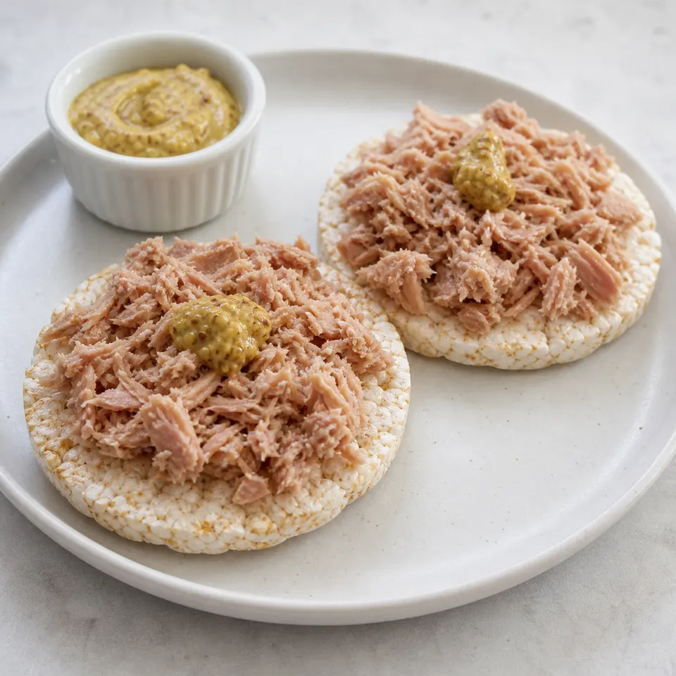 Tuna spread on two rice cakes